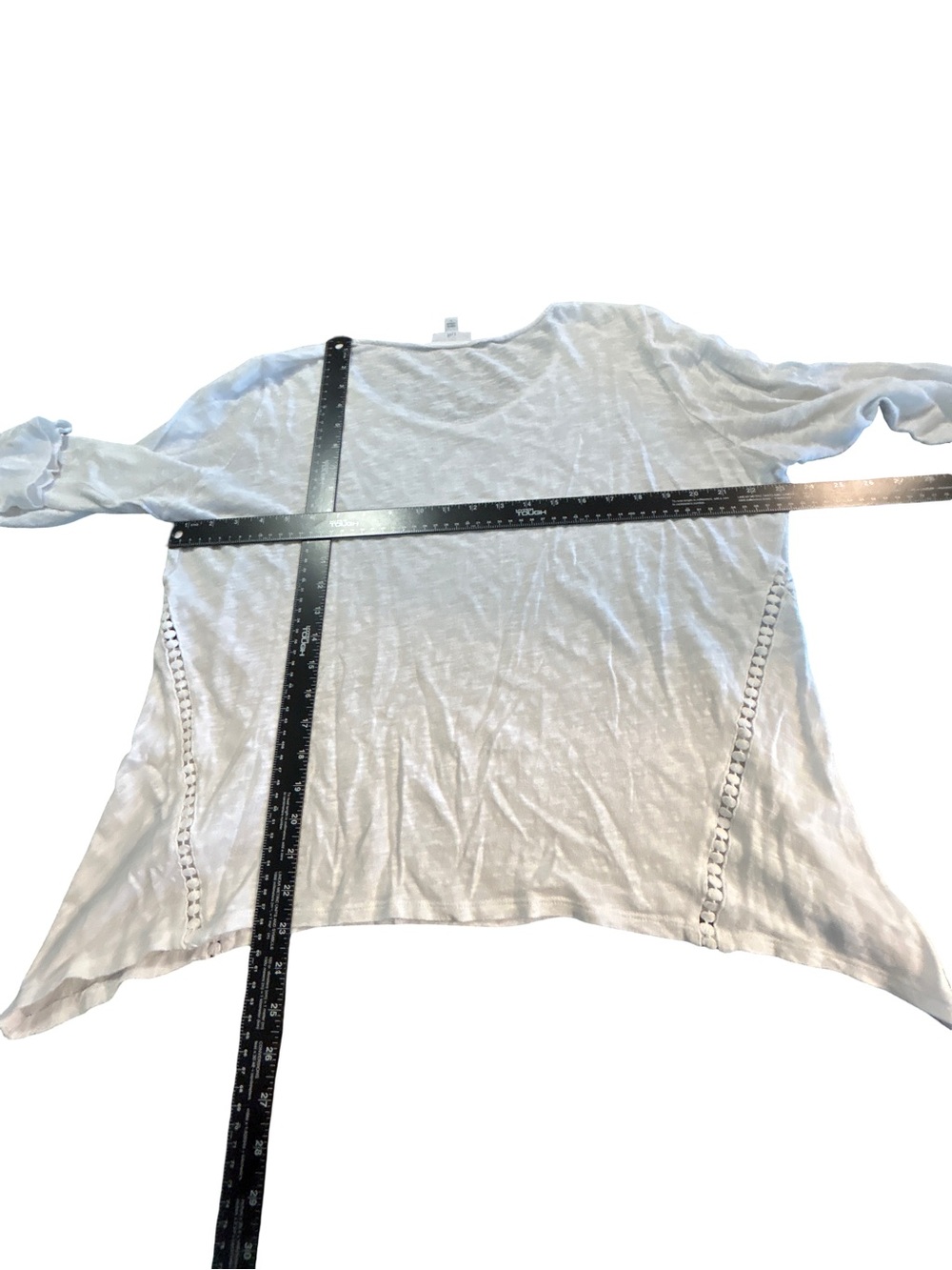 J. Jill White Linen Cotton Slub Crochet Trim Sharkbite Hem Top Size Large L - Picture 6 of 6